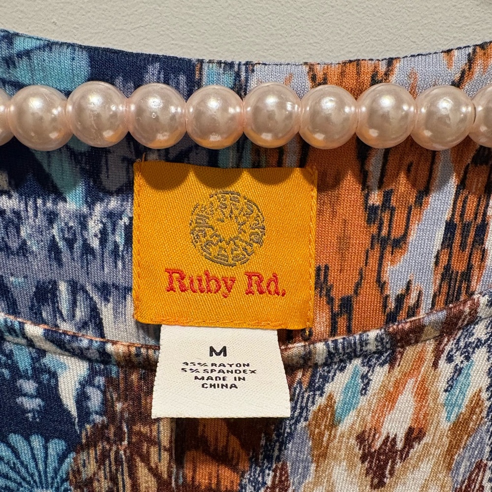 Ruby Rd. Blue and Brown Geometric Blouse - Picture 3 of 6